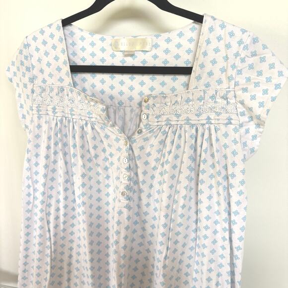 Eileen West White Patterned Blue Nightgown Embroidered Mumu Small - Picture 2 of 9